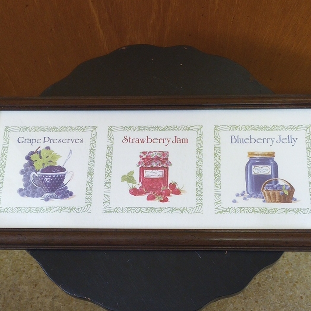Framed Kitchen Wall Decor: Strawberry Jam, Blueberry Jelly, Grape Preserves